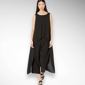 EILEEN FISHER Black Silk Georgette Crepe Draped Overlay Jumpsuit  | NWT